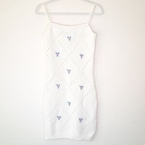 Blue Bush Barbie Style Crochet Embroidered Mini Dress L